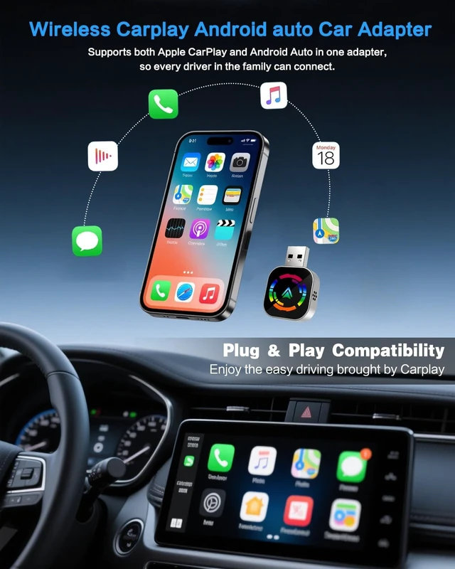 Alt view image 4 of 5 - Jasput Carplay Wireless Adapter, 2026 Upgrade Mini Carplay for Apple iPhone & Android Auto Wireless Adapter, for Cars with Built-in Wired Apple Carplay Play and Plug, Stable Control & No