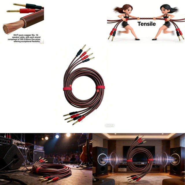 Alt view image 5 of 5 - Jonronfey 14-Gauge Pure Copper Speaker Cable, 6.6 Feet, Burgundy