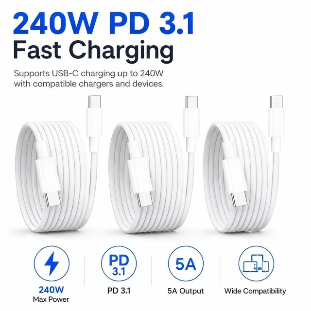 Alt view image 2 of 5 - 240W USB C to USB C Cable , Type C Fast Charging Cord for iPhone 18/17 Pro