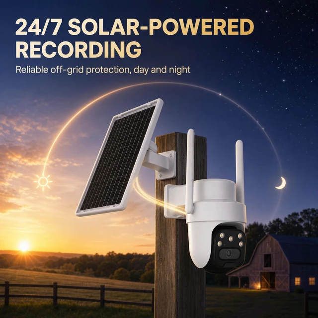 Alt view image 4 of 5 - Sunrain 24/7 Recording 4G LTE Solar Security Camera Outdoor No Wi-Fi 2K Night Vision Two-Way Talk