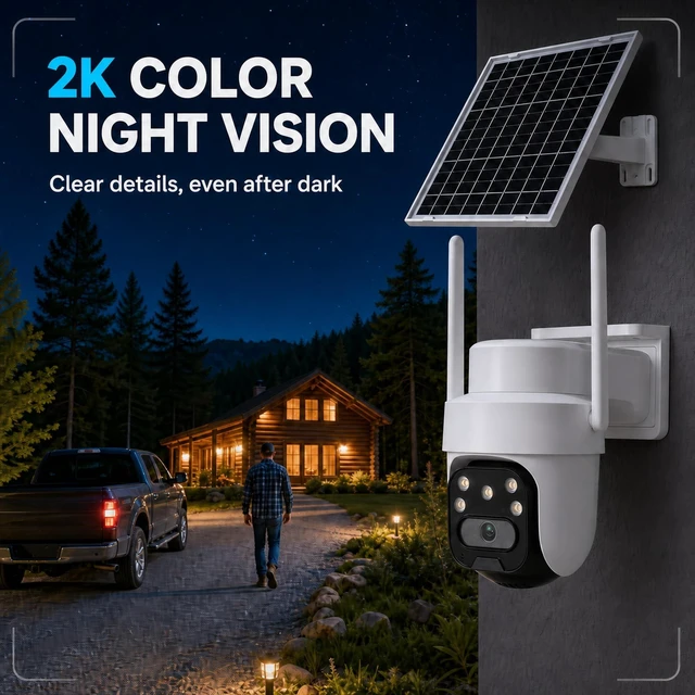 Alt view image 5 of 5 - Sunrain 24/7 Recording 4G LTE Solar Security Camera Outdoor No Wi-Fi 2K Night Vision Two-Way Talk