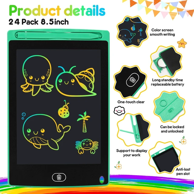 Alt view image 3 of 5 - 24 Pack LCD Writing Tablet for Kids 8.5 inch LCD Writing Board Erasable Colorful Doodle Board Drawing Tablet Educational Learning Toys Birthday Gifts for Kids Age 3 4 5 6 7 8 9(Rounded Corner)