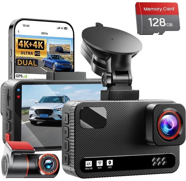 Main image of 4K+4K Dual Dash Cam Front and Rear, Free 128GB Card, Starlight Night Vision