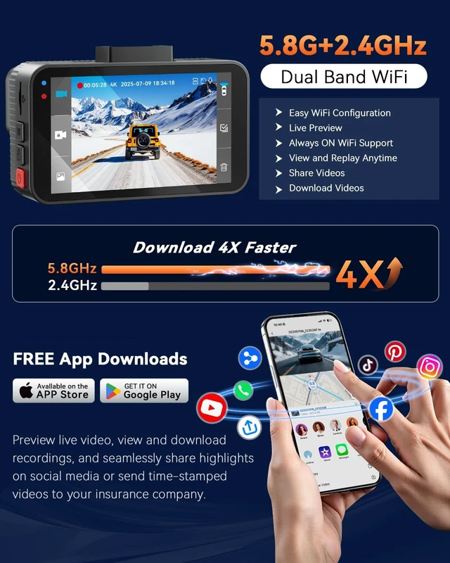 Alt view image 5 of 5 - 4K+4K Dual Dash Cam Front and Rear, Free 128GB Card, Starlight Night Vision