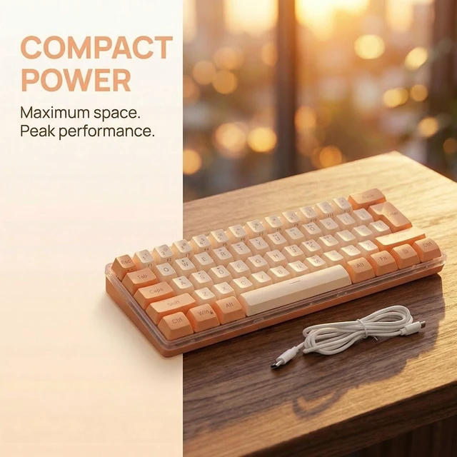 Alt view image 3 of 5 - Anu Limen 60% Wired Gaming Keyboard 61 Keys RGB Backlit Compact Keyboard for Windows,Ergonomic Design with Plug and Play USB Cable(Orange Yellow)
