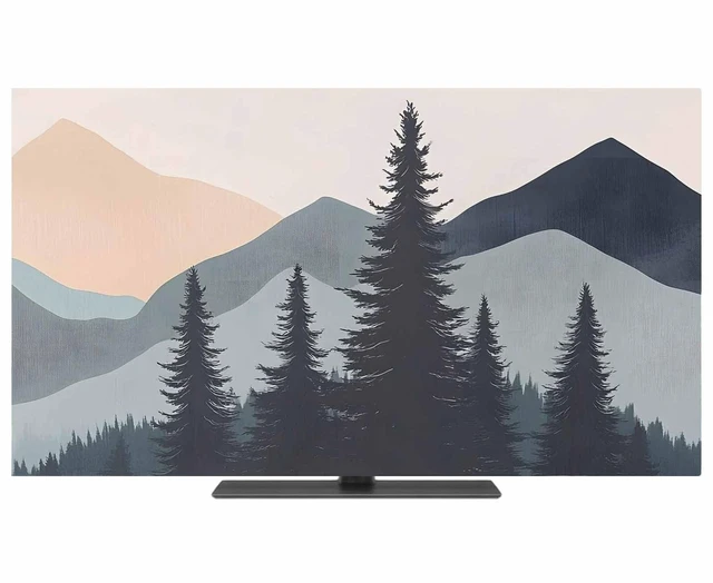 Main image of Mountain Forest Indoor TV Cover 65 Inch LCD TV Screen Protector Stretchable Television Dust Cover Nature Tree Scenery Watercolor Pink Blue Dustproof Television Display Protector for LED Desktop Decor