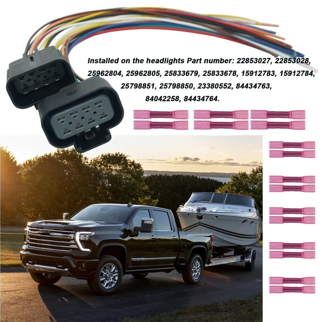 Alt view image 3 of 5 - Micarun 8 Pins Male and Female Projector Headlight LED DRL Wiring Harness Connector Pigtail Plug for Volvo VNL 20042018 82329124, 82329127