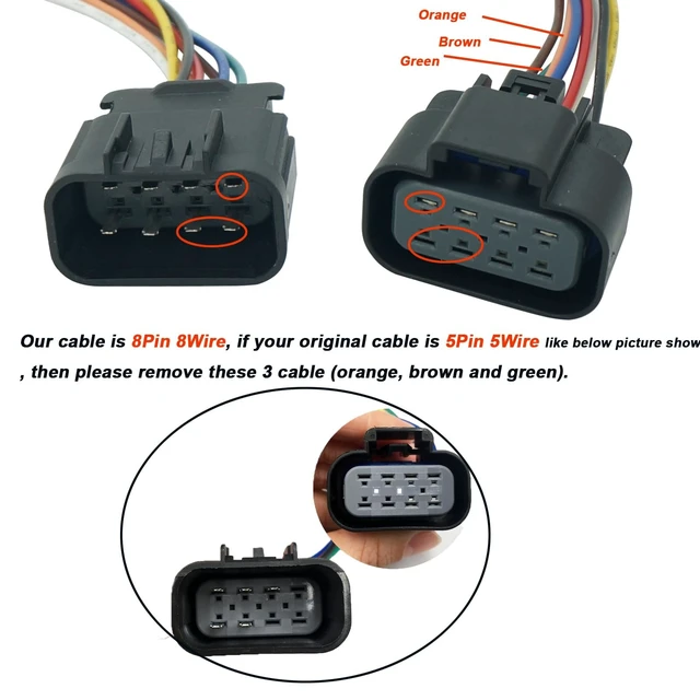 Alt view image 4 of 5 - Micarun 8 Pins Male and Female Projector Headlight LED DRL Wiring Harness Connector Pigtail Plug for Volvo VNL 20042018 82329124, 82329127