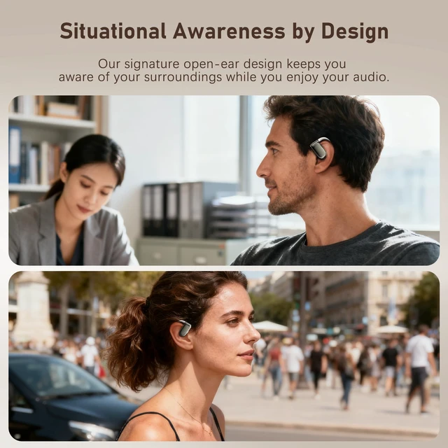 Alt view image 4 of 5 - WIVTAK Wireless Earbuds, Open-Ear Sports Bluetooth Headphones, Acoustic Chamber Audio, ANC Call Noise Reduction, Smart Digital Display, Physical Buttons, IPX5 Water Resistant, for Cycling Worko