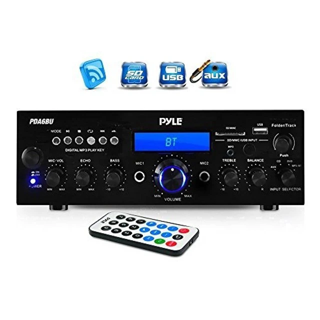 Alt view image 3 of 4 - Pyle PDA6BU Amplifier Receiver Stereo, Bluetooth, AM/FM Radio, USB Flash Reader, Aux input (3.5mm) LCD Display, 200 Watt - Bundle With Enrock 50ft 16g Speaker Wire
