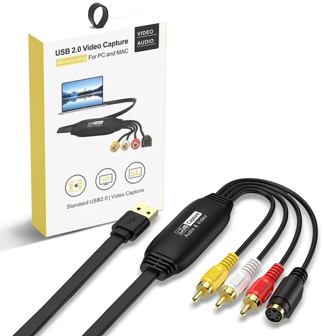 Main image of VHS to Digital Converter 1080P, RCA to USB Capture Card, Video Capture - Convert VHS VCR Hi8 to Digital Video Converter for Mac OS, Windows 7 8 10 11, Compatible with Camcorder Camera PC TV