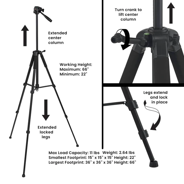 Alt view image 2 of 5 - Creative Mark Apex Tripod for Camera - Lightweight Aluminum Camera Tripod Stand with 360 Pan, 90 Forward Backward & Side Tilt, Adjustable Height, Quick-Release Plate and Nylon Carrying Case