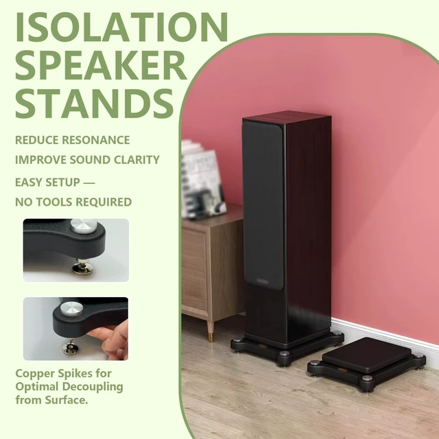Alt view image 5 of 5 - Compact low-profile subwoofer isolation stand with adjustable spikes, rubber feet, 2-level speaker platform, stabilizer base, and wheels for studio monitors and floor speakers.(Black#1,35x40cm)