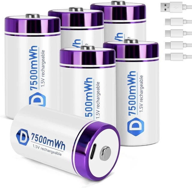 Main image of seyyen Rechargeable Lithium D Batteries with 4 in 1 USB-C Charge Cables,8 Pack D Cell Li-ion Battries,LR20 1.5V D Size Cell Battery Replacement 7400mWh for Floodlight