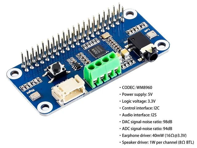Alt view image 4 of 5 - WM8960 Audio HAT Module for Raspberry Pi 5/4B/3B+/Zero 2W/Pico W/Pico 2W