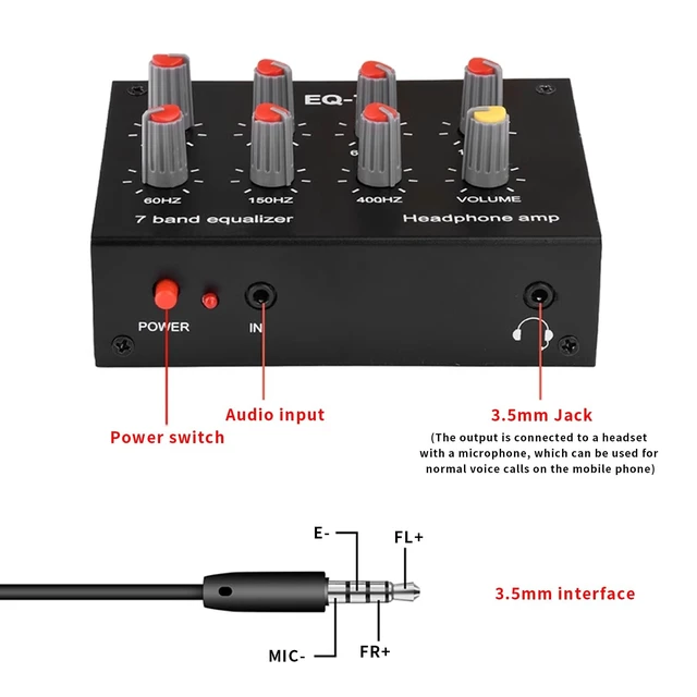 Alt view image 3 of 5 - 7 Band Car Audio Pre-Amp Graphic Equalizer, Dual Channel Digital Sound Equalizer 12db High Bass Adjustment With 3.5mm Interface, Eq Output Input, 60-400hz, 1-15khz, Dc5v12v for Recording, Streaming
