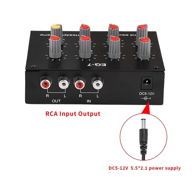 Alt view image 2 of 5 - 7 Band Car Audio Pre-Amp Graphic Equalizer, Dual Channel Digital Sound Equalizer 12db High Bass Adjustment With 3.5mm Interface, Eq Output Input, 60-400hz, 1-15khz, Dc5v12v for Recording, Streaming