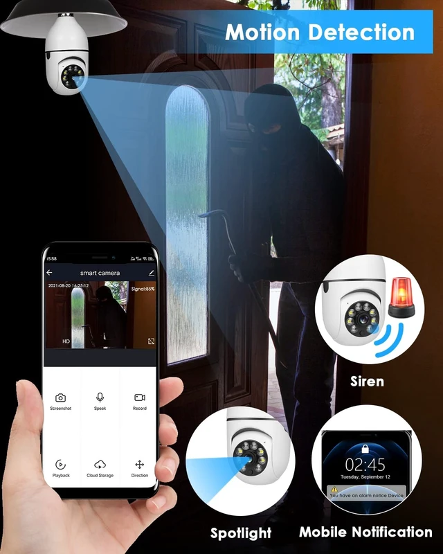 Alt view image 4 of 5 - OFYOO Light Bulb Security Camera Wireless Outdoor Indoor 2.4G WiFi Security Cameras for Home Security 360 PTZ Camera Motion Detection and Alarm Two-Way Audio Based E27 Light Bulb Socket