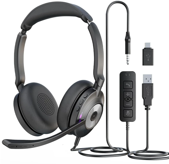 Main image of Wired Headset with Microphone for PC, 3.5mm Headset with USB-A & USB-C Jack, Noise Cancelling Mic USB Headset with In-Line Mute, Computer Headphone for Call Center, Work, Laptop, Teams, Office Calls
