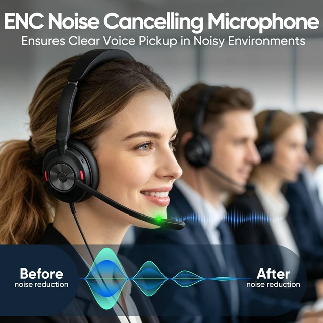 Alt view image 2 of 5 - Wired Headset with Microphone for PC, 3.5mm Headset with USB-A & USB-C Jack, Noise Cancelling Mic USB Headset with In-Line Mute, Computer Headphone for Call Center, Work, Laptop, Teams, Office Calls