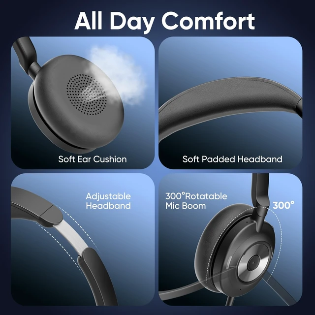 Alt view image 4 of 5 - Wired Headset with Microphone for PC, 3.5mm Headset with USB-A & USB-C Jack, Noise Cancelling Mic USB Headset with In-Line Mute, Computer Headphone for Call Center, Work, Laptop, Teams, Office Calls