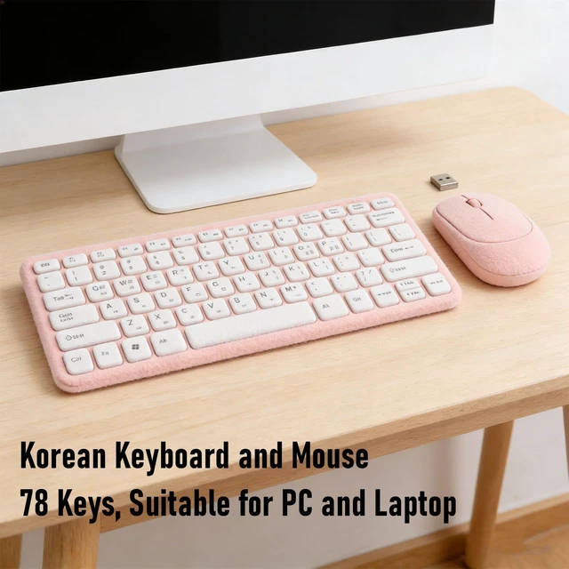 Alt view image 2 of 5 - Erchineko Korean Wireless Keyboard Mouse Combo, Compact 78 Key 2.4GHz Plug and Play Set with Silent Mouse Ergonomic Tilt Ultra Thin ABS Design for PC Laptop Korean Learners