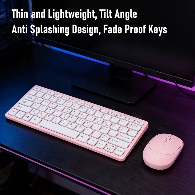 Alt view image 3 of 5 - Erchineko Korean Wireless Keyboard Mouse Combo, Compact 78 Key 2.4GHz Plug and Play Set with Silent Mouse Ergonomic Tilt Ultra Thin ABS Design for PC Laptop Korean Learners