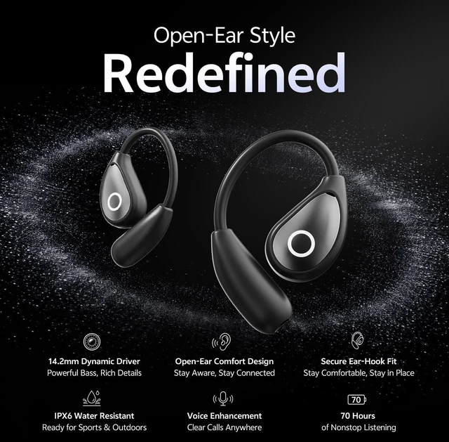 Alt view image 3 of 5 - HJSlucky 2026 Open Ear Earbuds, 70H Playtime, 14.2mm Dynamic Drivers, IPX6