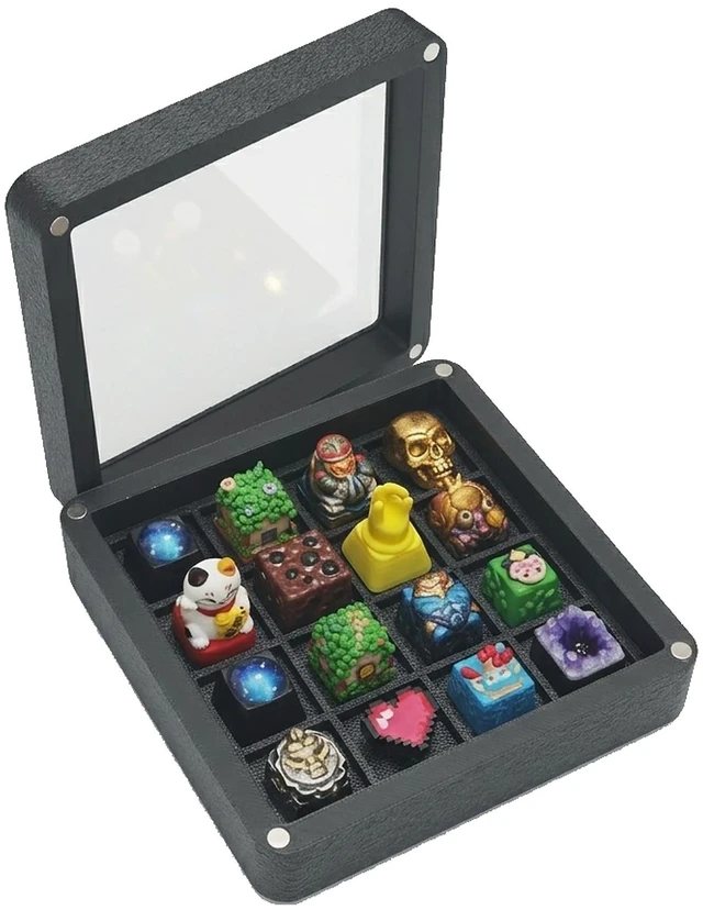 Main image of Jyvoxia 16-Slot Artisan Keycap Display Case, Extra Deep Storage