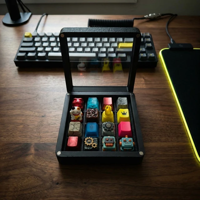 Alt view image 5 of 5 - Jyvoxia 16-Slot Artisan Keycap Display Case, Extra Deep Storage
