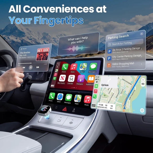 Alt view image 3 of 5 - Wireless CarPlay Adapter & Android Auto Wireless Adapter, 2-in-1 Fast and Stable Connection, Plug & Play Auto Reconnect, Mini Size with USB-A/USB-C (Gray)