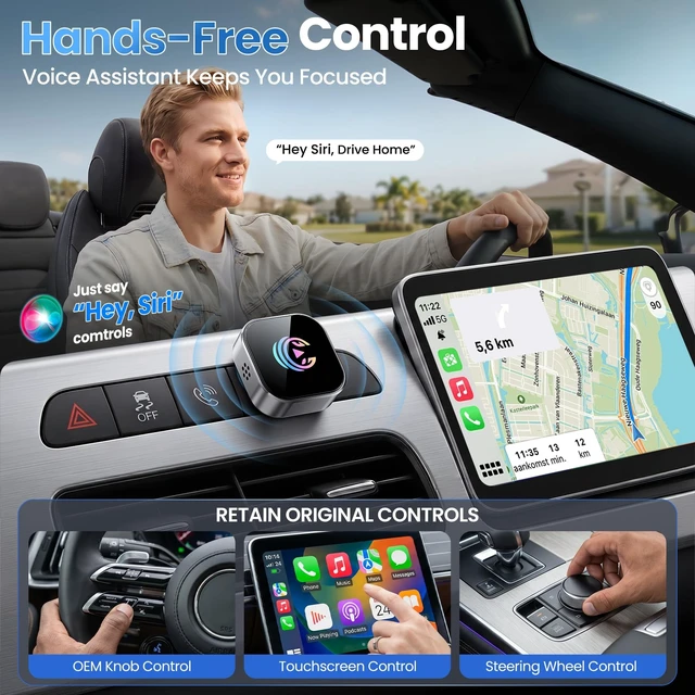 Alt view image 5 of 5 - Wireless CarPlay Adapter & Android Auto Wireless Adapter, 2-in-1 Fast and Stable Connection, Plug & Play Auto Reconnect, Mini Size with USB-A/USB-C (Gray)