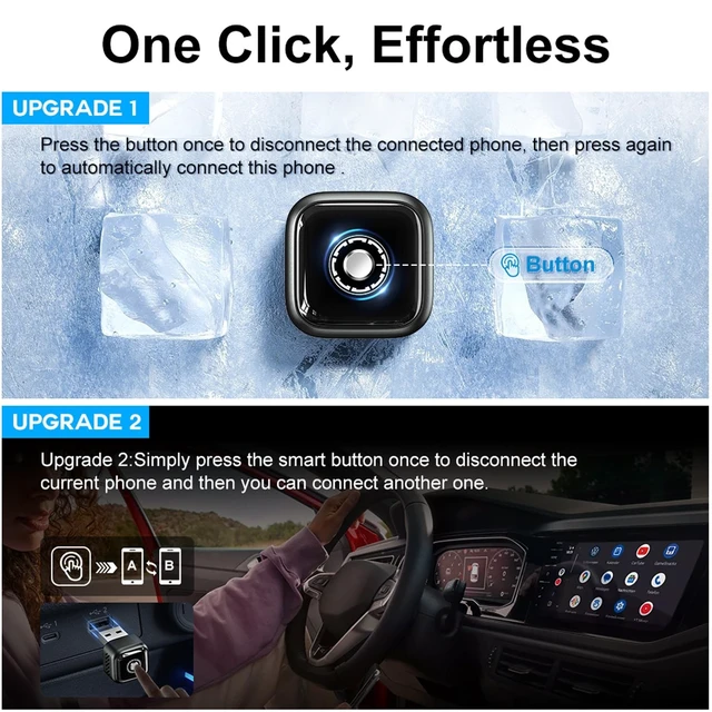 Alt view image 3 of 5 - Ultra Mini Wireless CarPlay Adapter for iPhone Android 2026 Next-Gen 2 in 1 Wireless CarPlay 5s Auto Reconnect, One-Click Switch for Two Phones, 5.8GHz WiFi+Bluetooth5.4Adapter Stable &