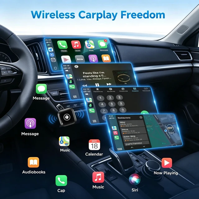 Alt view image 4 of 5 - Ultra Mini Wireless CarPlay Adapter for iPhone Android 2026 Next-Gen 2 in 1 Wireless CarPlay 5s Auto Reconnect, One-Click Switch for Two Phones, 5.8GHz WiFi+Bluetooth5.4Adapter Stable &