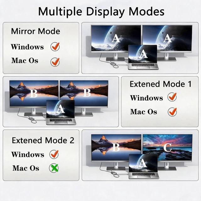 Alt view image 3 of 5 - Kderfolg DisplayPort to Dual HDMI Splitter 1 in 2 Out, 4K 60Hz DP 1.4 to HDMI 2.0 Adapter for PC/Laptop Monitors (Windows Extended Mode ^^ MacOS Mirror Only) - Grey