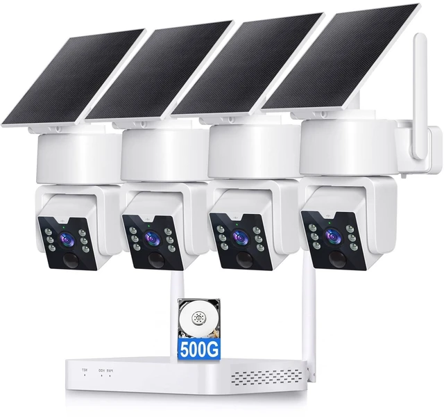 Main image of Visiocore Solar Security Cameras Wireless Outdoor, No Subscription 500GB HDD, No Subscription, 2.4G & 5G WiFi, 2-Way Audio,Solar-Powered, 4MP, 4 Cam-Kit,Color Night Vision,360 View Pan & Tilt