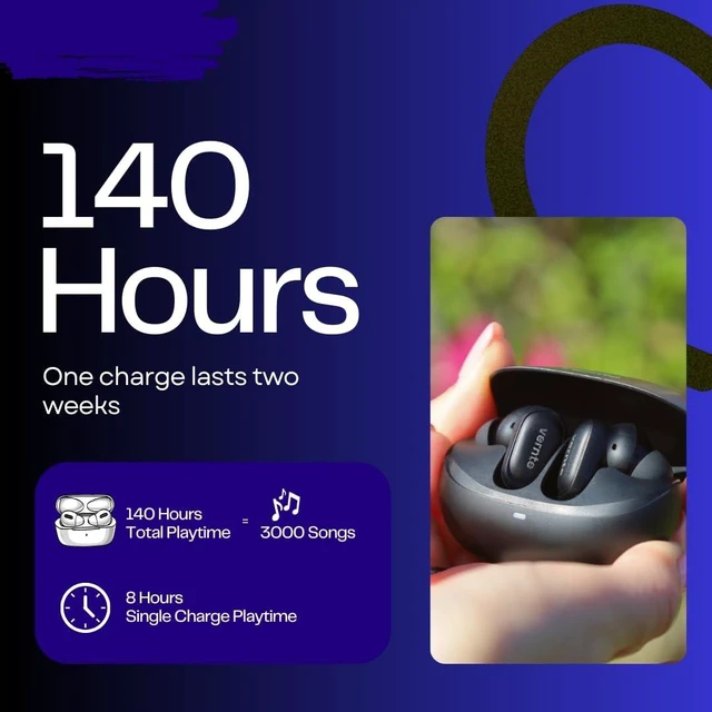 Alt view image 4 of 5 - Noise Cancelling Deep Bass Earbuds, Bluetooth 5.4, 32 hours of Battery Life, Triple Driver System, Multipoint Connectivity, aptX Lossless, 6 Mics AI CVC 8.0 Call, LDAC Hi-Res, IPX6 Waterproof - Black