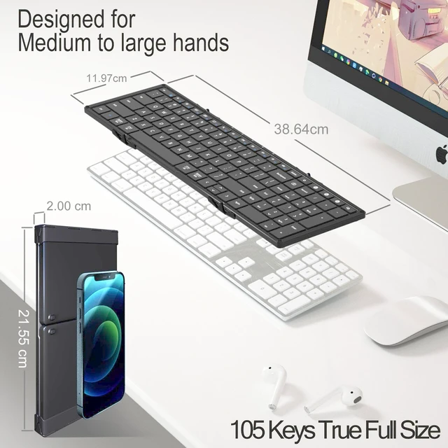 Alt view image 4 of 5 - MICOGIMI Full-Size Foldable Bluetooth Keyboard with Numeric Keypad, Portable Keyboard Designed for Medium to Large Hands, Multi-Device Sync, Folding Keyboard for iPad Tablet Smartphone Laptop - Black