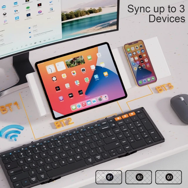 Alt view image 5 of 5 - MICOGIMI Full-Size Foldable Bluetooth Keyboard with Numeric Keypad, Portable Keyboard Designed for Medium to Large Hands, Multi-Device Sync, Folding Keyboard for iPad Tablet Smartphone Laptop - Black