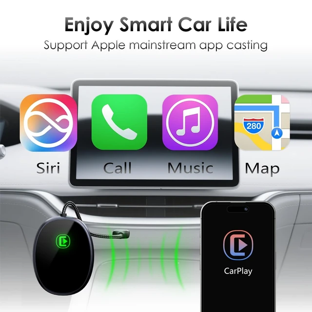 Alt view image 5 of 5 - Emanjor Wireless CarPlay Adapter for Apple iPhone, Converts Wired to Wireless Mini USB Car Play Adapter, Compatible with iPhone iOS 10+, Only for Cars with Built-in Carplay