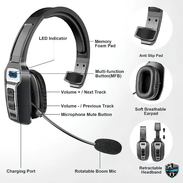 Alt view image 3 of 5 - Trucker Bluetooth Headset, KH-23 Wireless Headset with Upgraded Microphone AI Noise Canceling