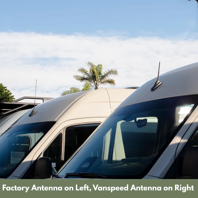 Alt view image 3 of 5 - VanMart Vanspeed Sprinter Short Antenna for 2019+ Mercedes-Benz Sprinter - 7.375" Compact Replacement - Stealth Look, No Tools Install - Black Rubberized Finish - Threads into Factory Position