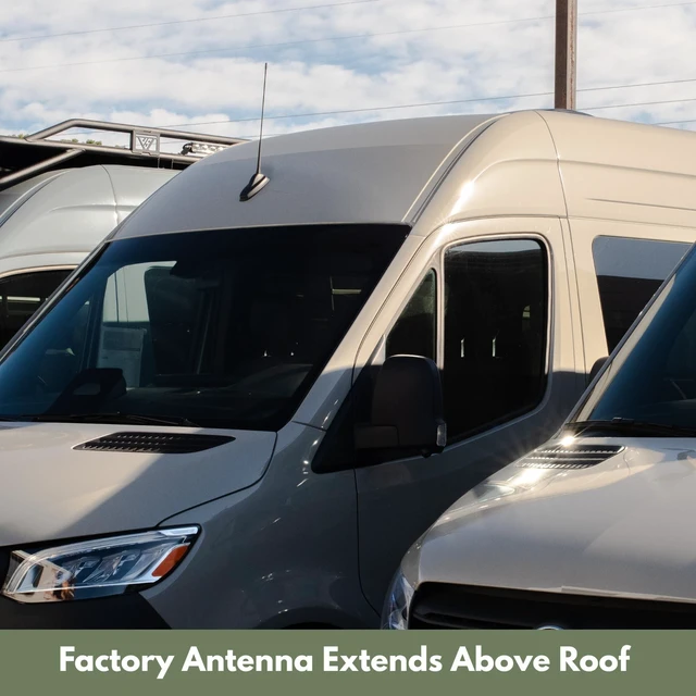 Alt view image 5 of 5 - VanMart Vanspeed Sprinter Short Antenna for 2019+ Mercedes-Benz Sprinter - 7.375" Compact Replacement - Stealth Look, No Tools Install - Black Rubberized Finish - Threads into Factory Position