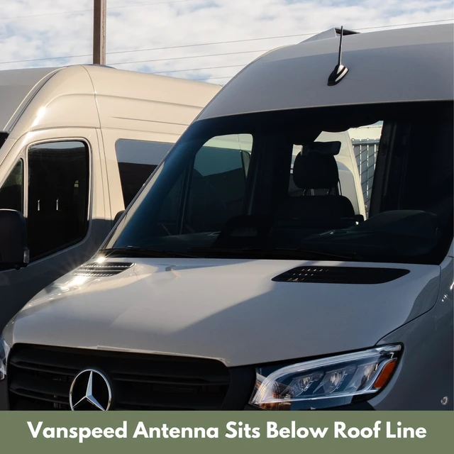 Alt view image 4 of 5 - VanMart Vanspeed Sprinter Short Antenna for 2019+ Mercedes-Benz Sprinter - 7.375" Compact Replacement - Stealth Look, No Tools Install - Black Rubberized Finish - Threads into Factory Position