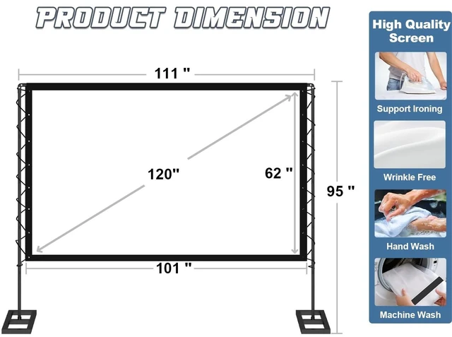 Alt view image 2 of 5 - Queension 120 inch Outdoor Projector Screen with Stand, Portable Projector Screen 16:9 HD 4K, Movies Screen with Carry Bag for Outside Backyard, Indoor Wrinkle-Free Screen for Home Theater