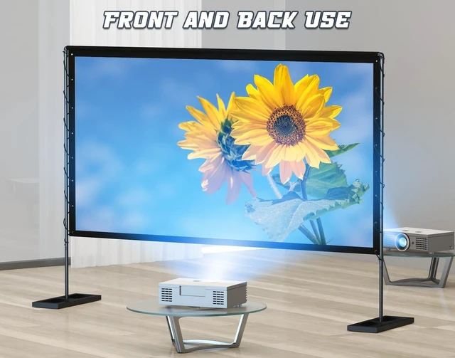 Alt view image 5 of 5 - Queension 120 inch Outdoor Projector Screen with Stand, Portable Projector Screen 16:9 HD 4K, Movies Screen with Carry Bag for Outside Backyard, Indoor Wrinkle-Free Screen for Home Theater