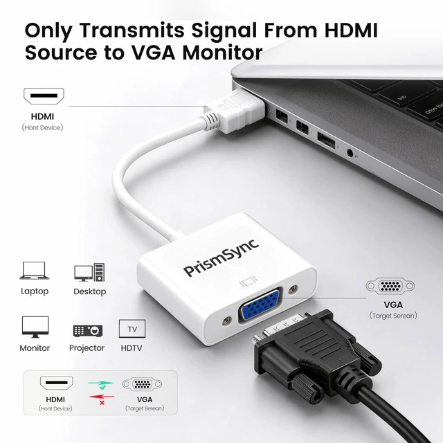 Alt view image 2 of 5 - PrismSync HDMI to VGA Adapter 10-Pack for Laptop to Projector 1080p