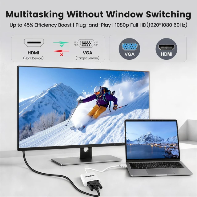 Alt view image 3 of 5 - PrismSync HDMI to VGA Adapter 10-Pack for Laptop to Projector 1080p