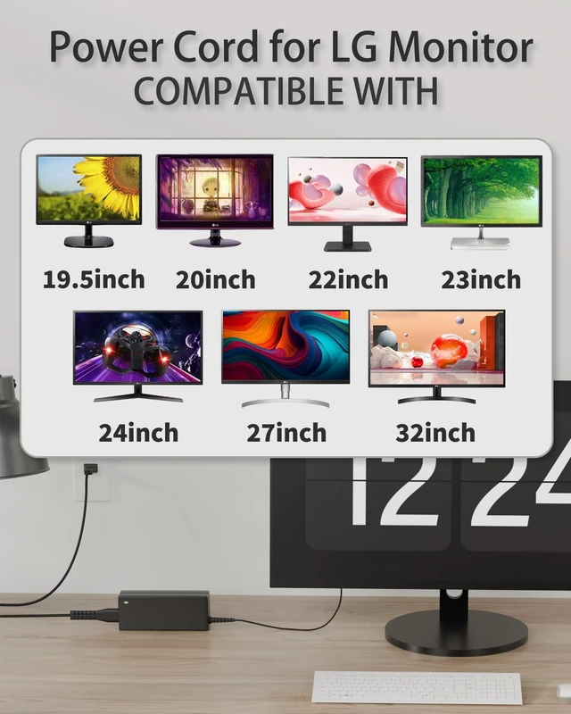 Alt view image 3 of 5 - for LG Power Cord, 19V DC in 19V Power Supply for LG Monitor 32" 27" 24" 23" 22" 20" 19" LCD LED HD TV Monitor AC Adapter for Widescreen
