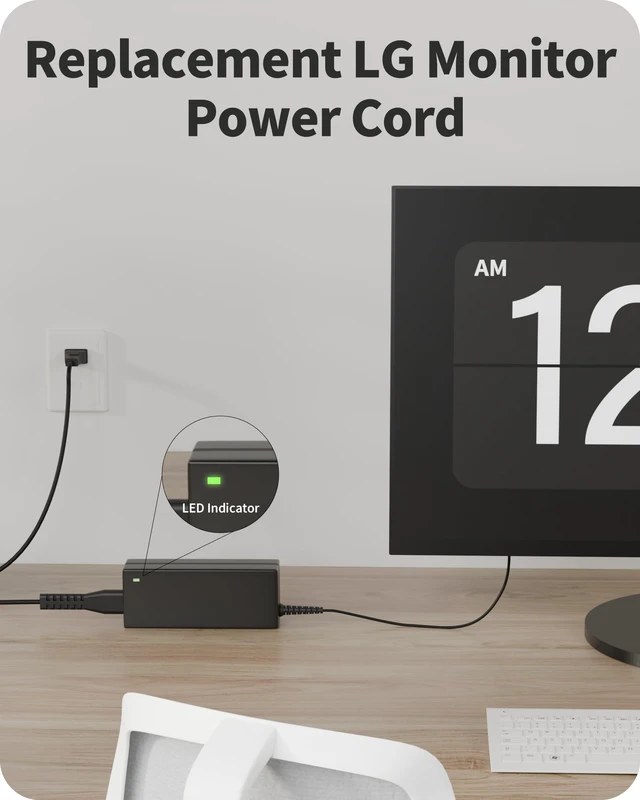 Alt view image 2 of 5 - for LG Power Cord, 19V DC in 19V Power Supply for LG Monitor 32" 27" 24" 23" 22" 20" 19" LCD LED HD TV Monitor AC Adapter for Widescreen